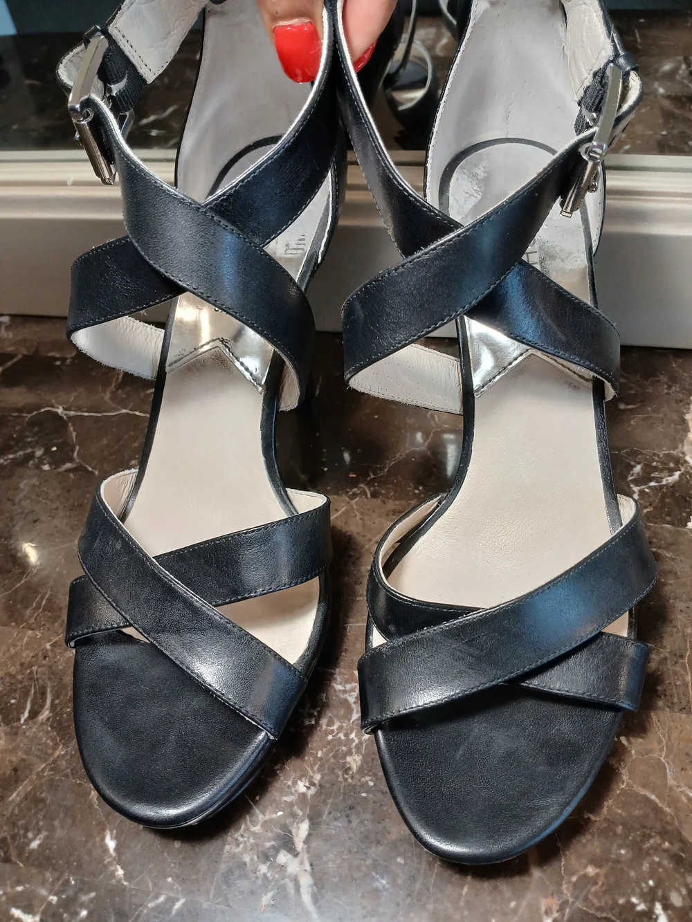 MICHAEL Michael Kors Black Strappy Leather Heeled Sandals